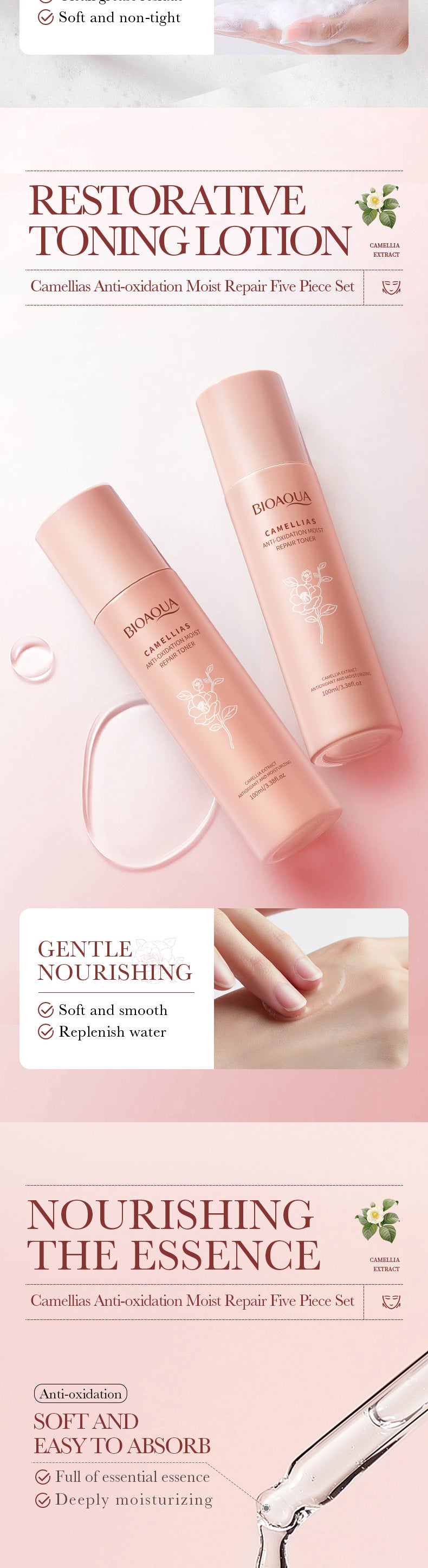 Full English Camellia Five-piece Set BIOAOUA Hydrating and Moisturizing Skincare Set  Wholesale
