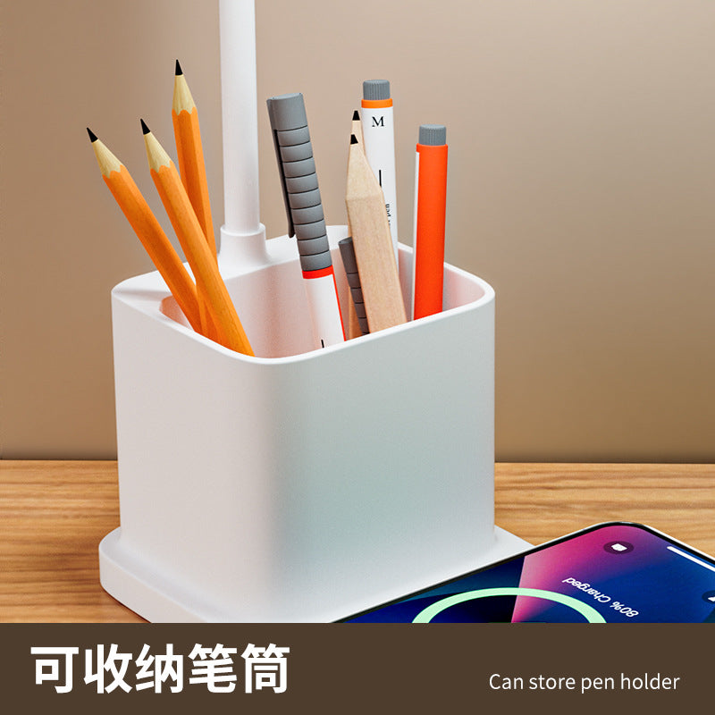 Desk Lamp for Study, Wireless Charging, Eye Protection Bedside Lamp, Reading Desk Lamp, Children's Homework Lamp, Charging Pen Holder Lamp