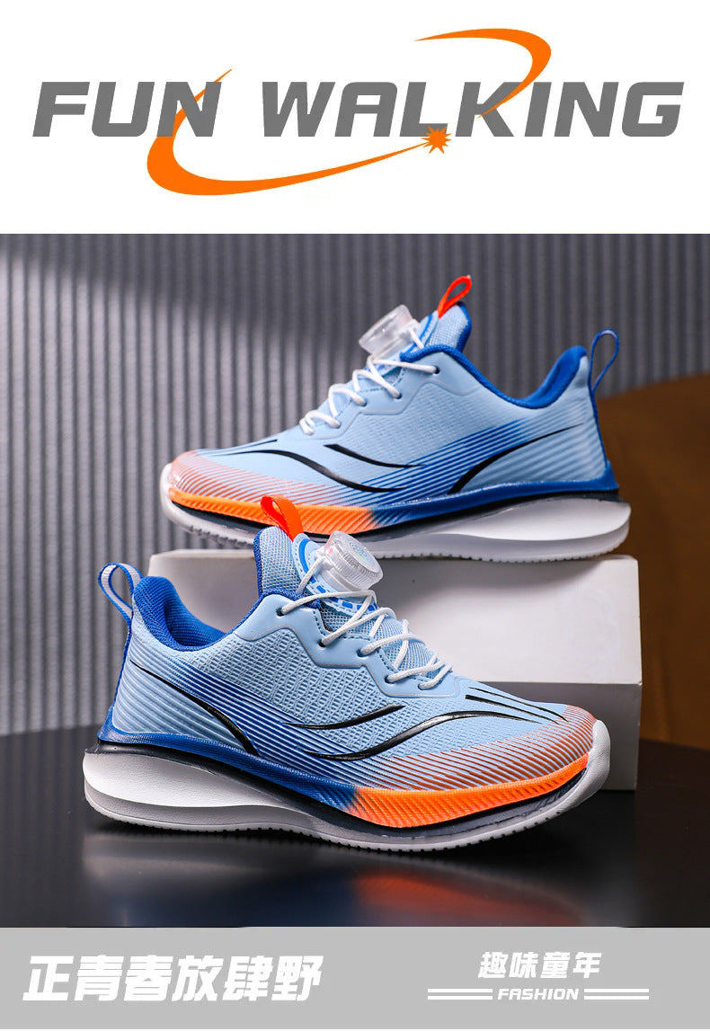 Children's shoes2025Rotating Button Leather Waterproof Boys' Running Shoes Girls' Lightweight Non-Slip Sports Shoes Trendy