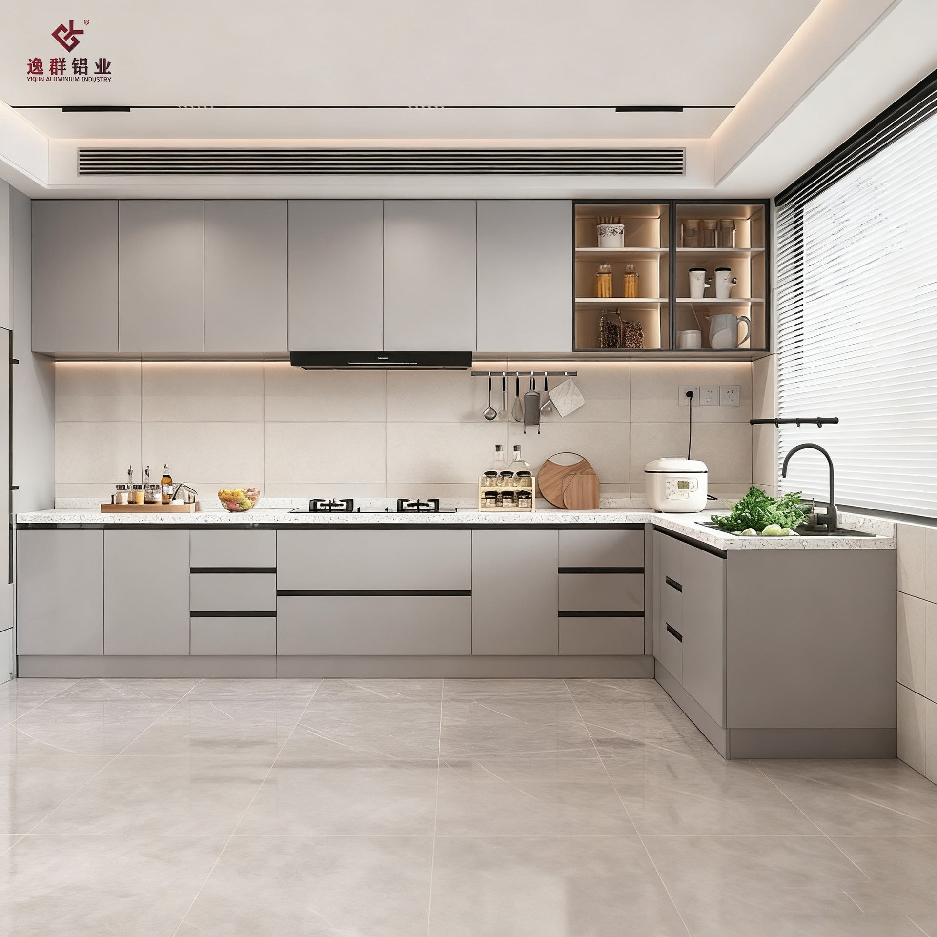 Gas Stove Cabinet Integrated Cabinet Custom Aluminum Alloy Household Modern Simple Kitchen Stove Storage Cabinet Customization