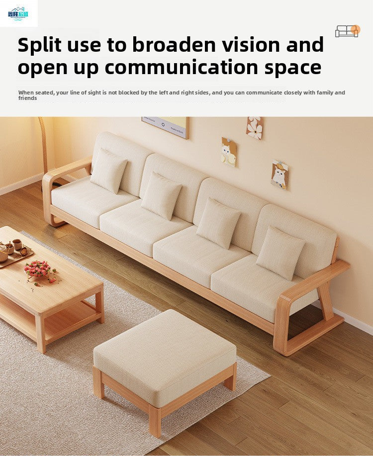 Nordic Modern Minimalist Solid Wood Three-Seater Sofa for Living Room Small Apartment Combination Sofa with Removable and Washable Fabric Cover
