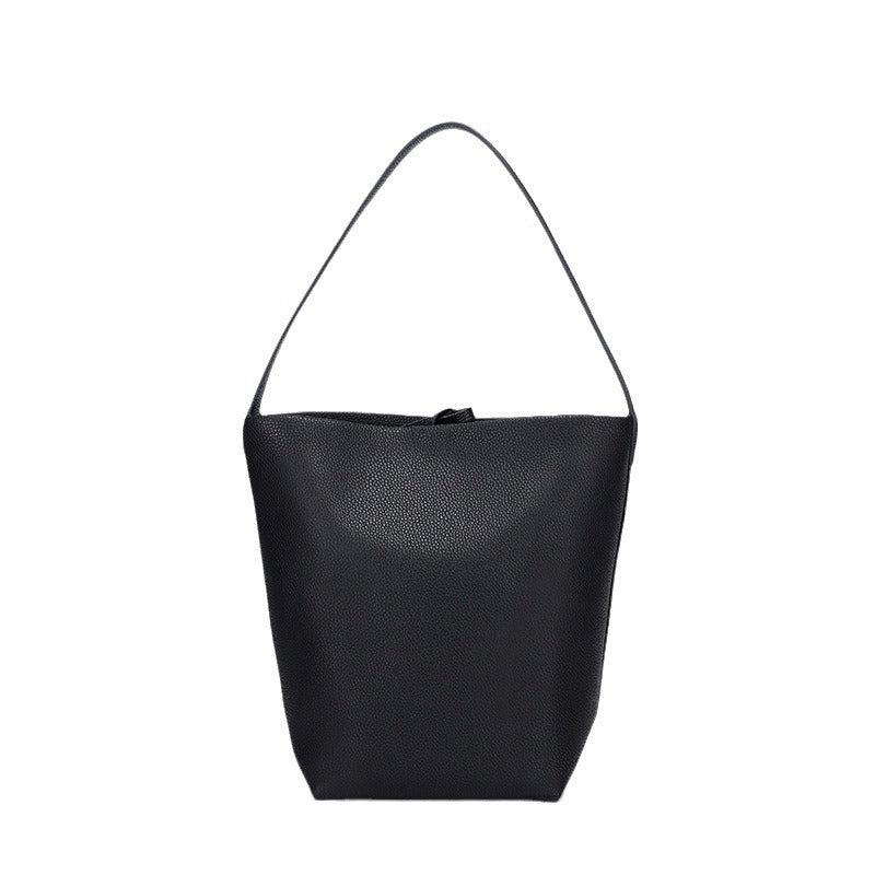 Autumn and Winter Niche row Bucket Bag Top Layer Cowhide Single Shoulder Bag Large Capacity Tote Bag for Women Commuting