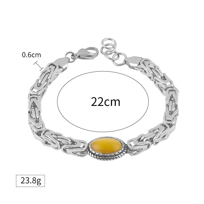 New Niche Personality Imitation Turquoise Stainless Steel Bracelet Jewelry Imitation Agate Steel Color Titanium Steel Jewelry