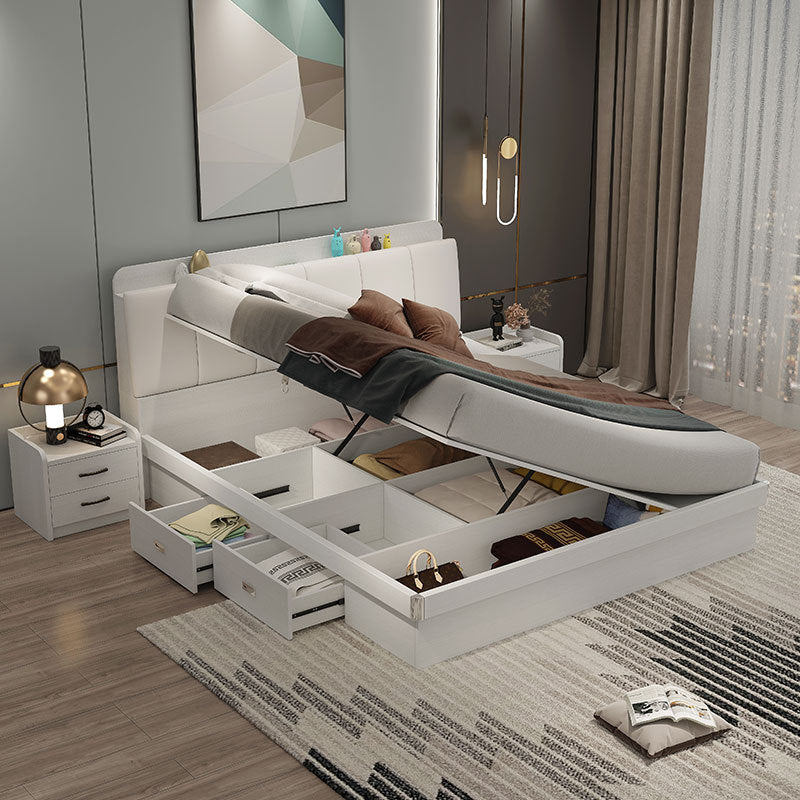 Modern Simple Light Luxury Master Bedroom Bed Set Wedding Bed1.5Rice1.8Double White Leather Soft Cover High Box Storage Bed