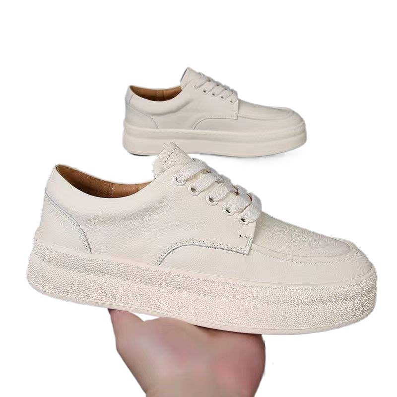 Men's Shoes White Sneakers Fashion Versatile Summer New Height-Increasing Casual Breathable Trendy Board Shoes Soft Leather Versatile Board Shoes
