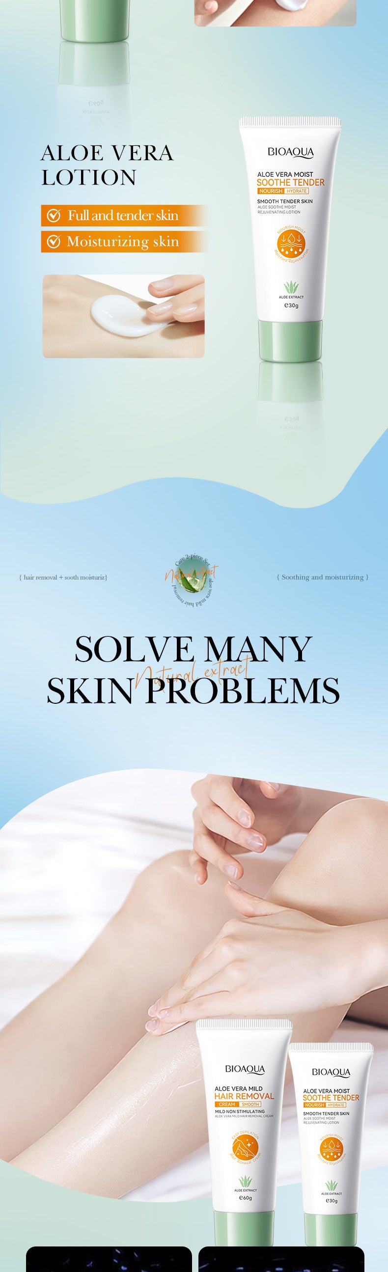 Aloe Vera Gentle Hair Removal Care2Set BIOAOUA Underarm Hair Removal Cream Cross-Border Wholesale