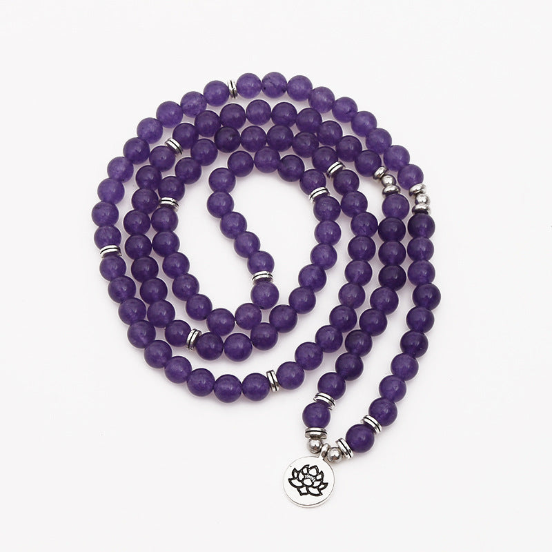 European and American fashion new white turquoise amethyst bracelet108Lotus Pendant Bracelet with Buddhist Beads