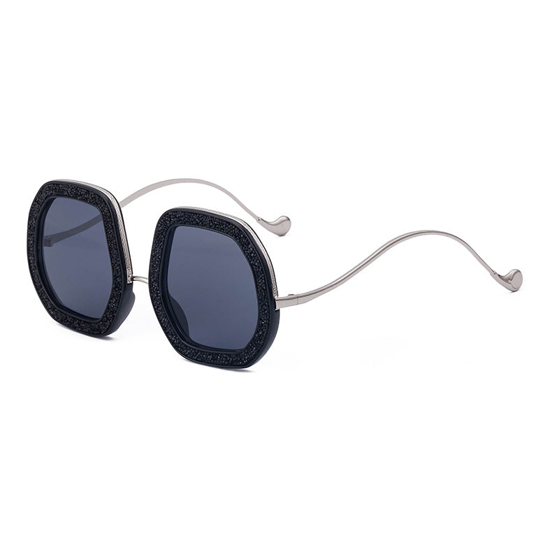 European and American Style Women's Sunglasses with Rhinestones, Irregular Polygonal Large Frame Sunglasses, Trendy High-End Glasses Wholesale