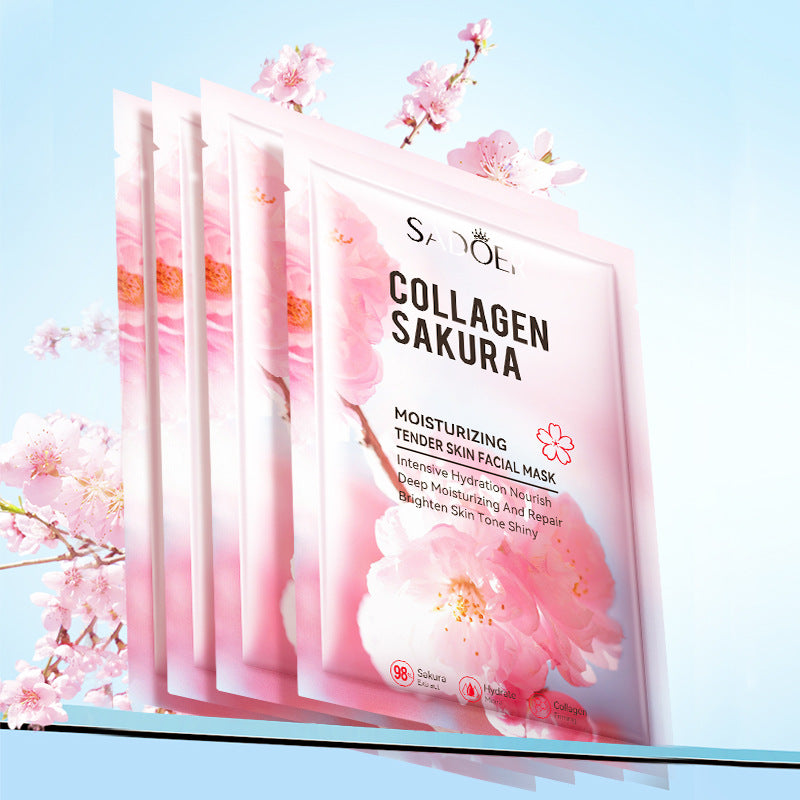 Sakura Facial Mask Sheet Pack SADOER Collagen Moisturizing Rejuvenating Nourishing Face Mask Cross-Border Wholesale