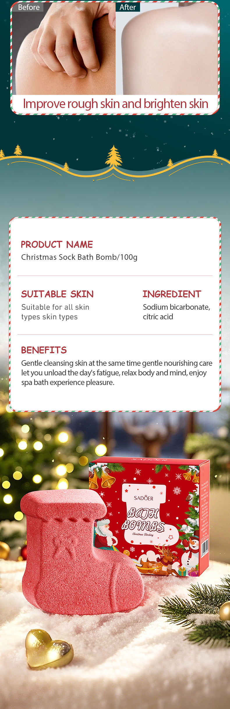 Cross-Border Christmas Stocking Bath Bombs SADOER Deep Cleansing Body Bath Bath Salts Export Manufacturer Wholesale