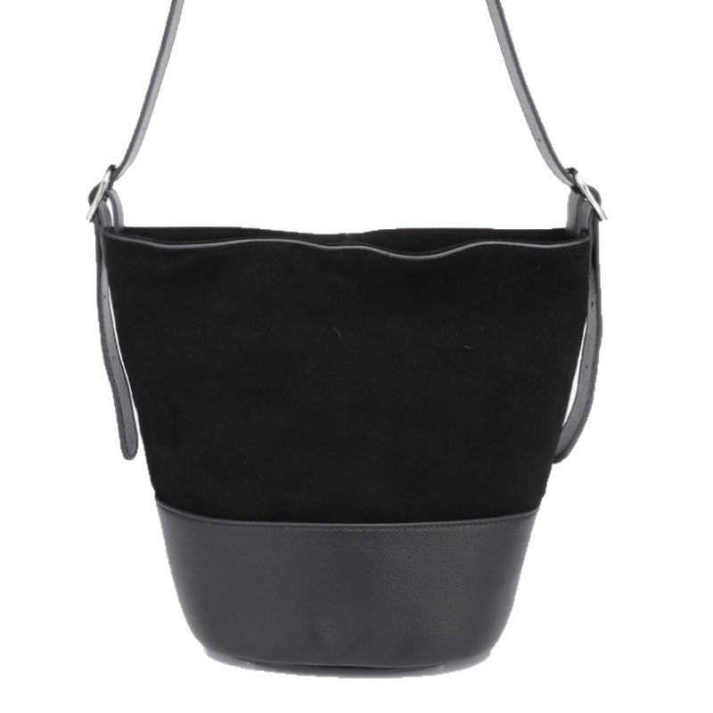 European and American Style Matte Single Shoulder Crossbody Bag for Women, Large Capacity Genuine Leather Fashion Versatile Color-Block Handbag Bucket Bag Underarm Bag for Women