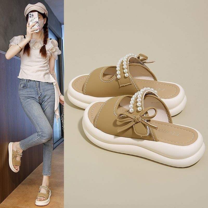 Beautiful Genuine Soft Leather Thick-Soled Women's Summer Slippers2025New style fairy-style outdoor slippers, lightweight and soft