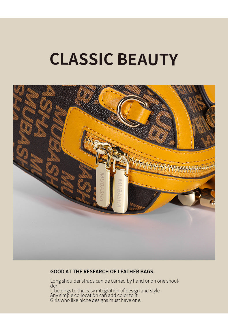 2024New Fashion Boston Bag Printed Retro Pillow Bag Handheld Shoulder Bag Personalized Crossbody Bag European and American Style Bag