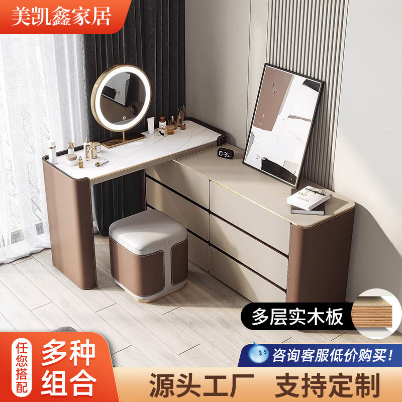 Multi-layer Solid Wood Rock Board Dressing Table Bedside Table Integrated Designer Bedroom Modern Minimalist High-grade Gray Makeup Table