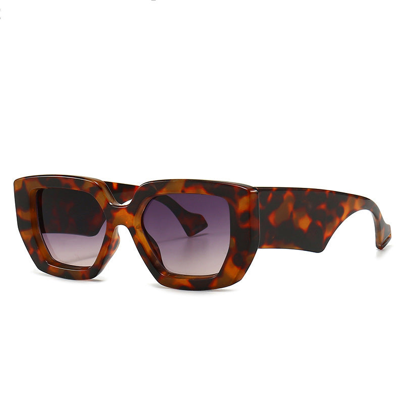 Trendy Square Frame Wide Temple Sunglasses for Women, Internet Celebrity Style Large Frame Sunglasses for Women sunglasses