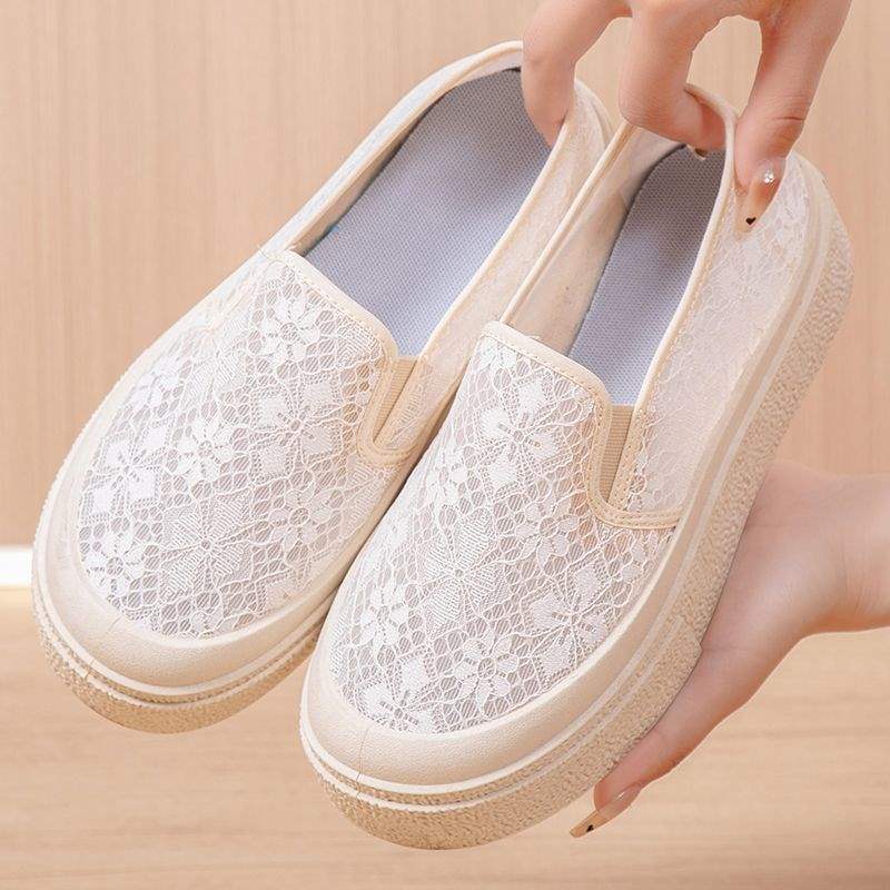 Women's Mesh Shoes2025Summer New Fisherman Shoes for Women, Breathable Hollow Mesh Mom Shoes, Slip-On Thick-Soled Casual Shoes