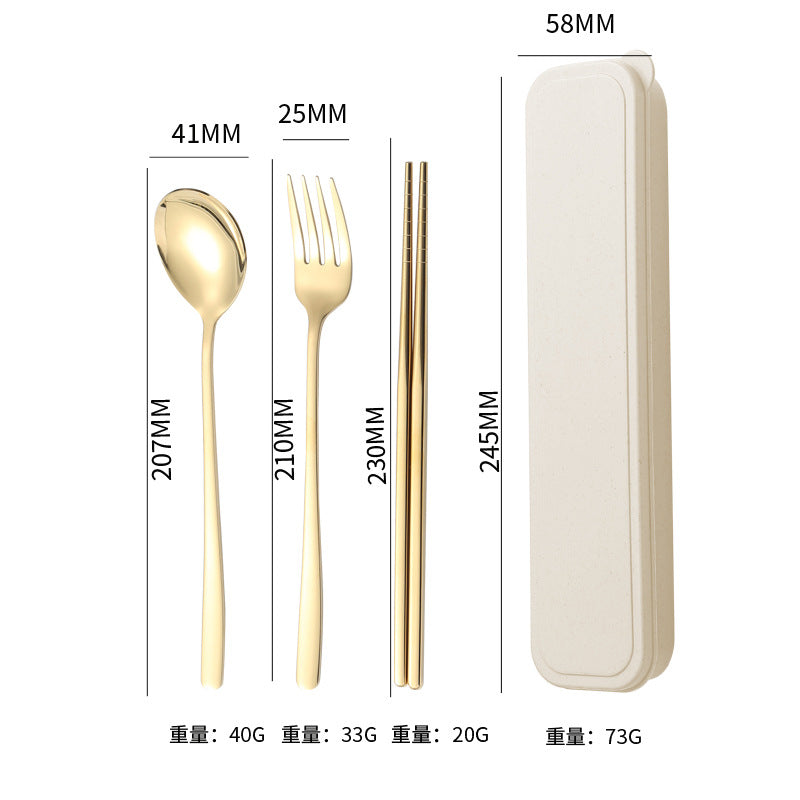 304Stainless Steel Tableware Student Korean Portable Tableware Office Worker Outdoor Spoon Fork Chopsticks Four-piece Set