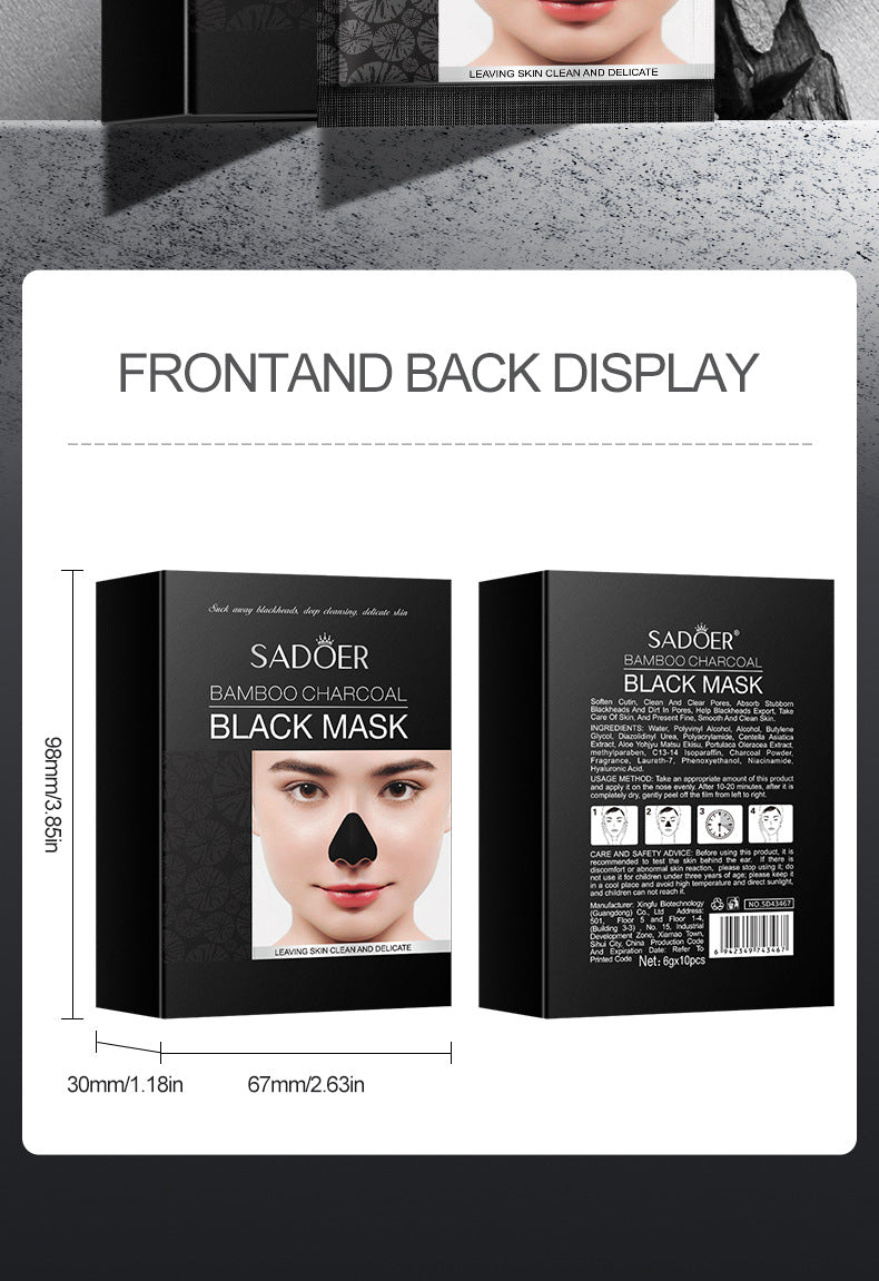 Bamboo Charcoal Blackhead Absorbing Nose Mask Patch SADOER T District Care Box Set Cross-Border Foreign Trade Live Wholesale