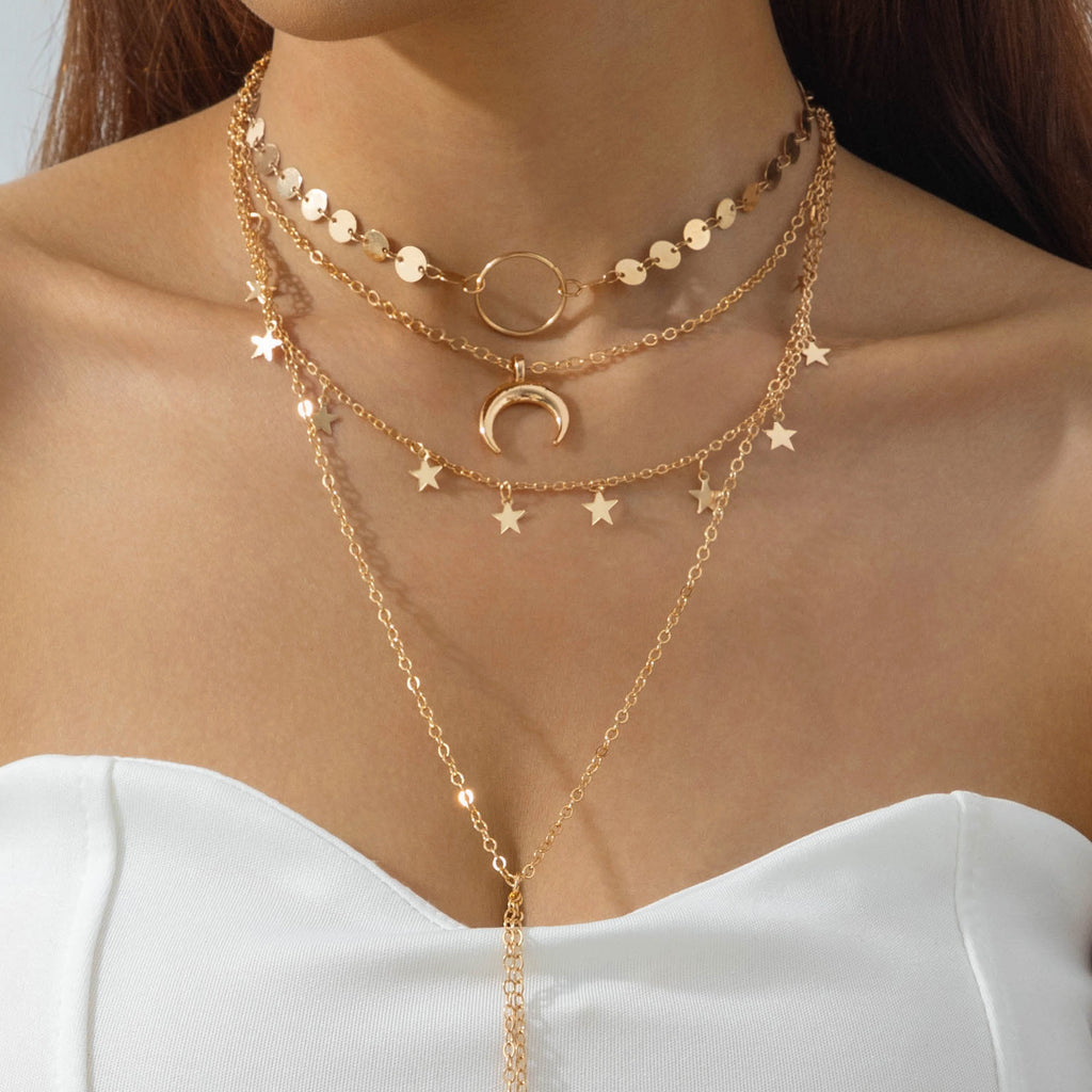 Geometric Star Tassel Chain Necklace Versatile Metal Style Sexy Multi-layer Stacking Y Type Necklace