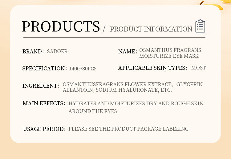Full English Golden Osmanthus Eye Mask Patch SADOER Moisturizing and Hydrating to Reduce Dark Circles  Foreign Trade Live Wholesale