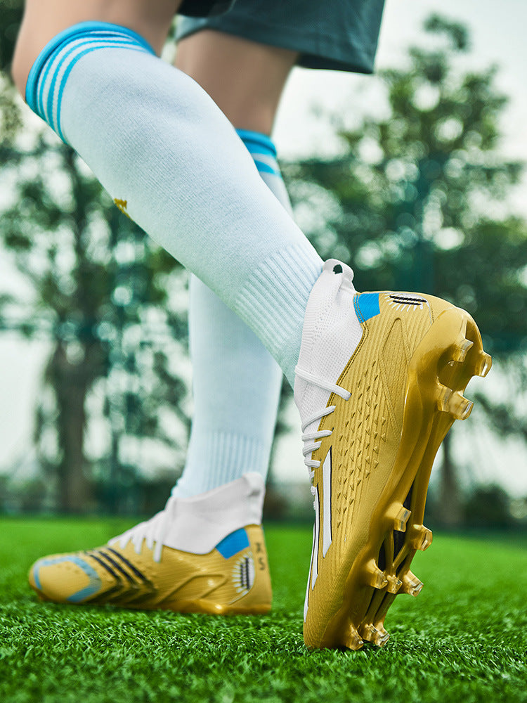 High-top Unisex Youth Soccer Shoes with Broken and Long Spikes for Grass Field Competition Training Student Sports Shoes