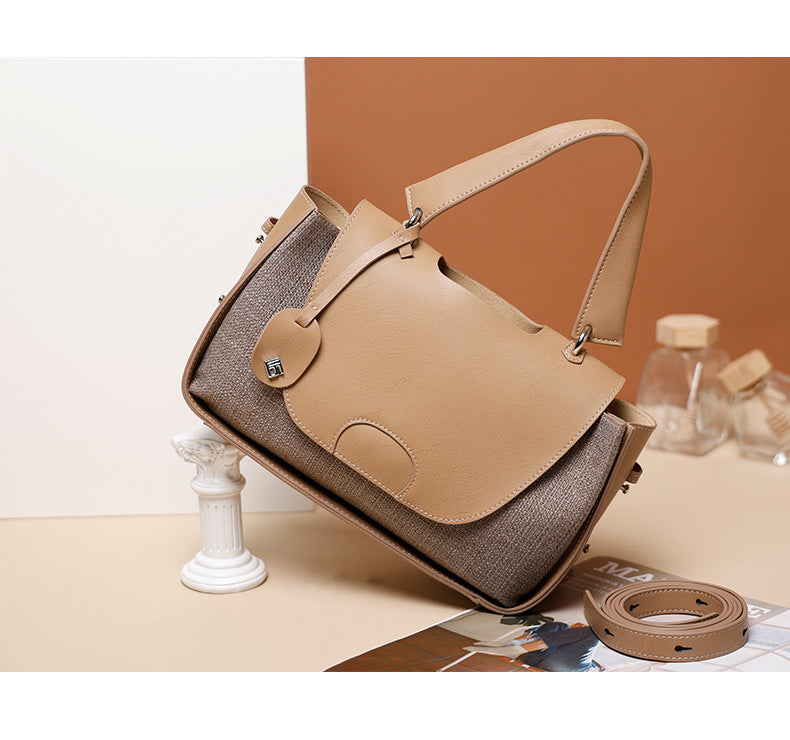 French-style Light Luxury New Niche Design Cowhide Stitching Handbag2024Crossbody Retro Small Square Bag