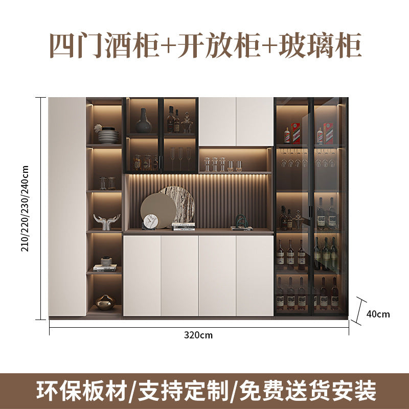 Solid Wood Sideboard Cabinet Against Wall Integrated Modern Minimalist Glass Door Wine Cabinet Dining Living Room Storage Cabinet Home Organizer