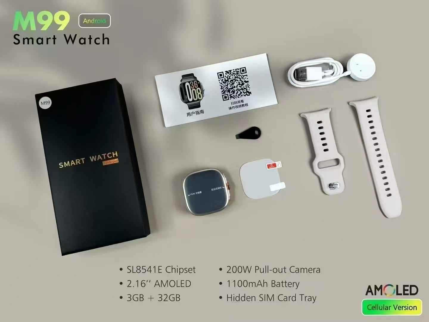 M99Smart Watch5G SIM Card Global Comm Google Store APP Download2.14inch Full Screen Touch Dual System