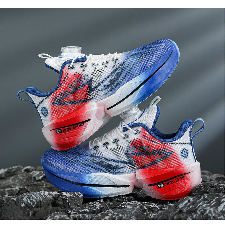 Red Rabbit Breathable Mesh Children's Rotating Buckle Trendy Shoes Boys' Non-Slip Wear-Resistant Sports Shoes Girls' Casual Mesh Running Shoes