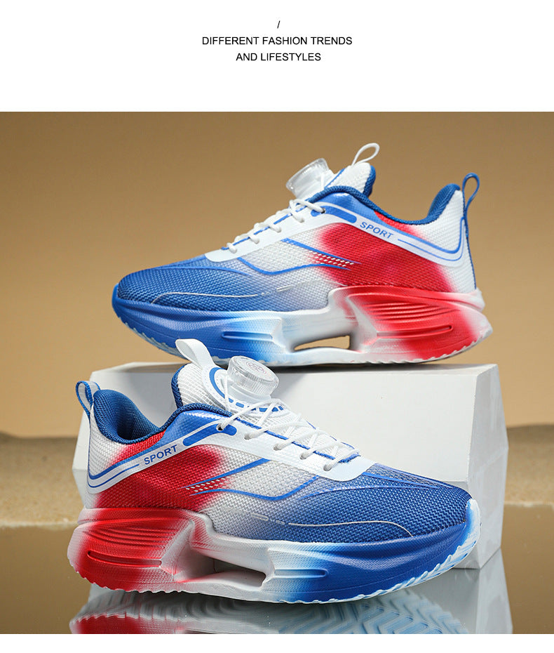 Summer Youth Breathable Mesh Rotating Button Sports Shoes Comfortable Soft Sole Men's Shoes Lightweight Non-Slip Children's Running Shoes