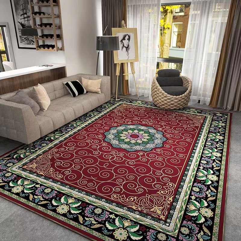 Bohemian Style Crystal Velvet Carpet Wear-Resistant and Dirt-Resistant Bedroom Non-Slip Bedside Rug Home Living Room Sofa Coffee Table Rug