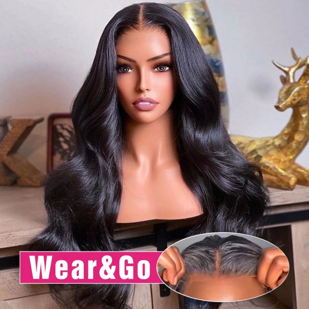 Women's Black Wig with Small Middle Part, Big Waves, Synthetic Long Curly Hair, Front Lace Wig, Wholesale Long Style with Side Bangs