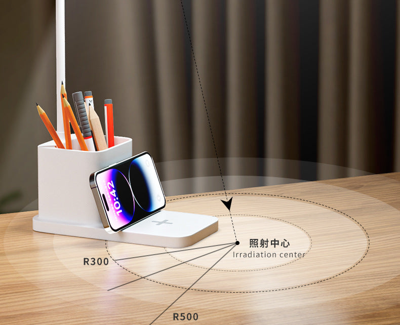 New LED Study Desk Lamp Wireless Charging Lamp Desk Pen Holder Lamp Bedroom Night Light Office Eye Protection Desk Lamp