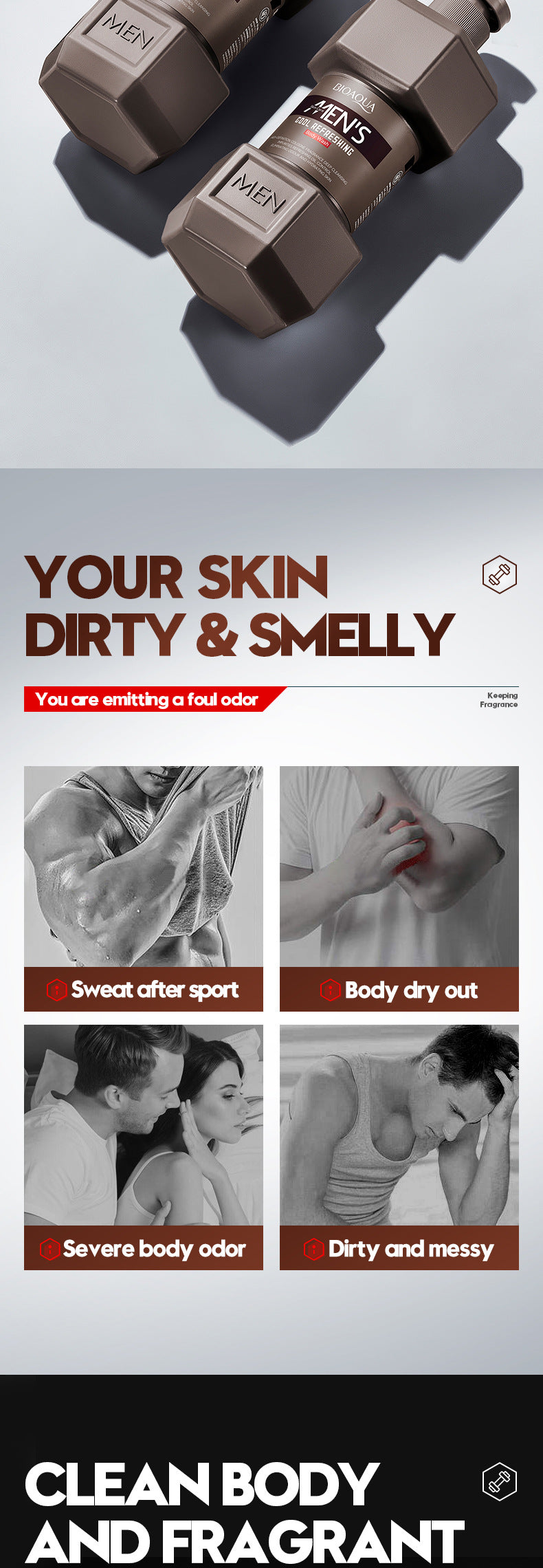 Full English Men's Ocean Refreshing Fragrance Shower Gel BIOAOUA  foreign trade wholesale of cleansing body wash