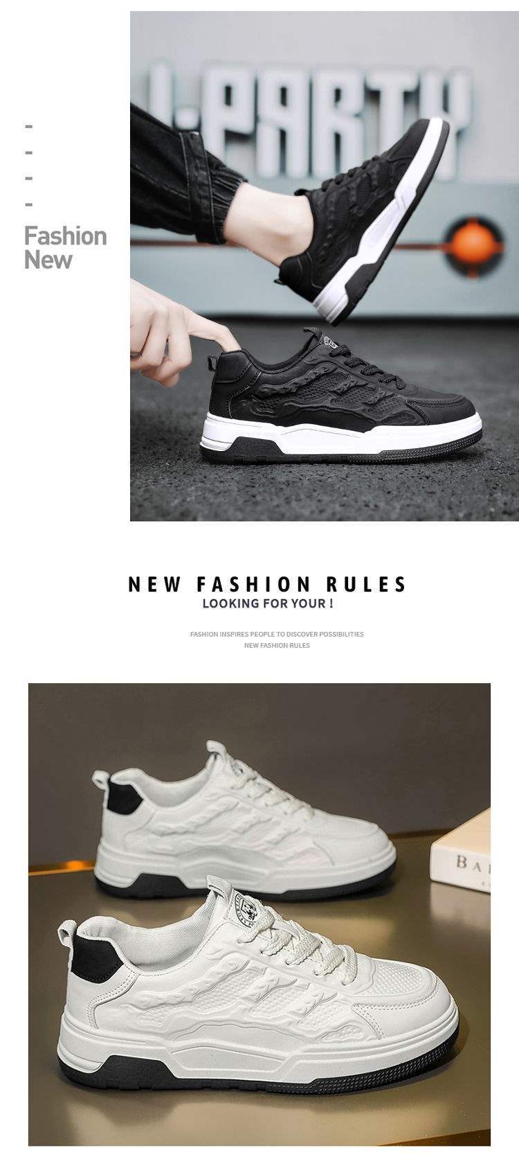 Paul2025Campus New Spring Summer Breathable Trendy White Sneakers Casual Height-Increasing Sports Shoes Board Shoes