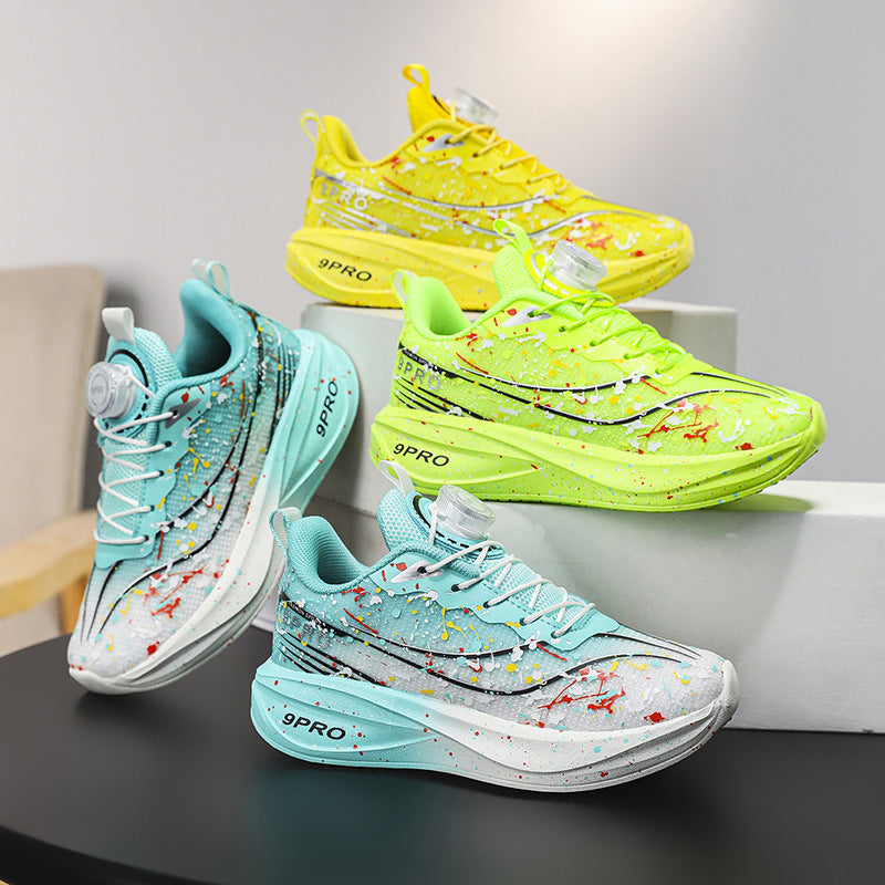 Children's Running Shoes with Rotating Buckle, Breathable Mesh Surface, Ultra-light Soft Sole, Wear-resistant, Non-slip, Racing Sports Shoes for Boys and Girls