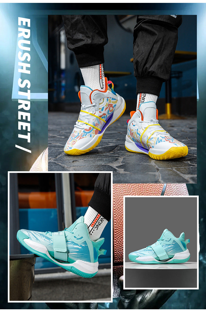 Autumn and Winter New Water Flower4Trendy Casual Basketball Shoes for Teenagers with Velcro Friction Sound and Non-Slip Sports Shoes