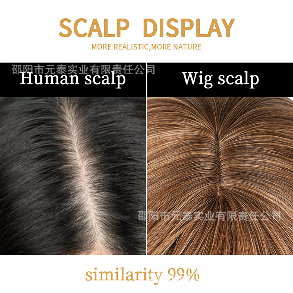 European and American Medium-Length Wig Two-Tone Scalp Air Bangs African Medium Short wigs Two-tone Design