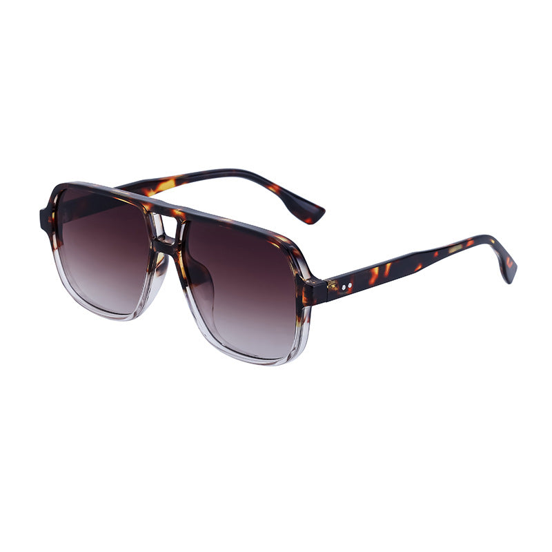 European and American Retro Double Bridge Sunglasses for Men, Large Frame Driving Sunglasses, Men's Outdoor Hiking Sun Protection Glasses shades