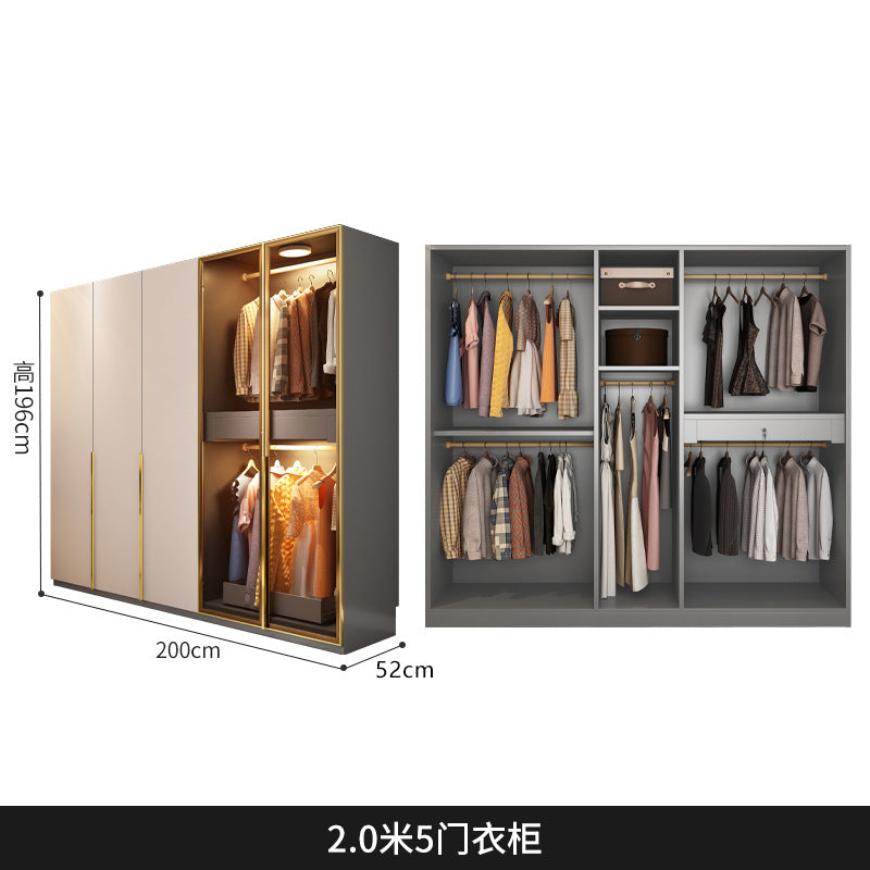 Light Luxury Glass Door Wardrobe Modern Home Bedroom Cloakroom Custom Processing Assembly Wardrobe Storage Large Wardrobe