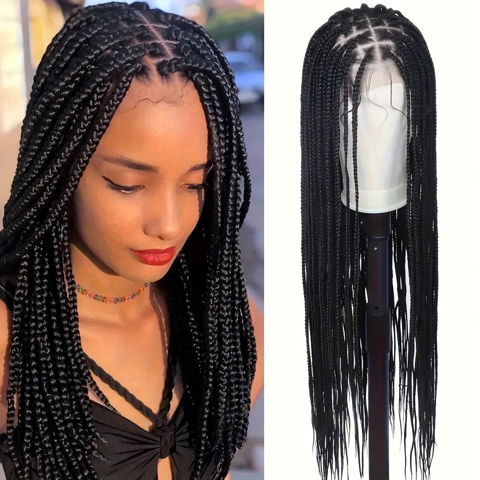 TEMU Amazon Cross-Border European and American Wig Three-Strand Braid Full Lace Hand-Woven Full Wig