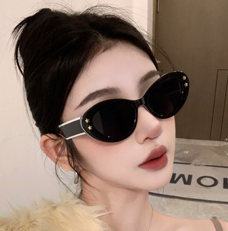 New Wide Mirror Leg Cat Eye Sunglasses for Women, European and American Fashion, High-End Feel Sunglasses sunglasses