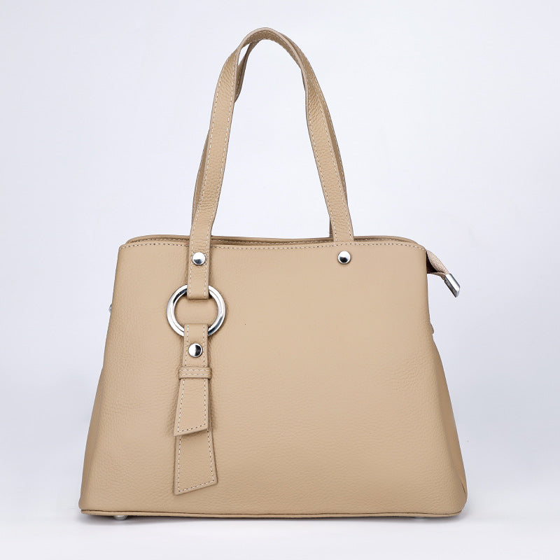 Genuine Leather Tote Bag Top Layer Cowhide High-End Feel Women's Handbag Crossbody Garden Bag Commuter Large Capacity Bucket Bag