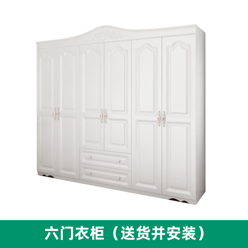Simple Bedroom Wardrobe European Style Cloakroom Double-Opening Three-Door Four-Door Wooden Panel Rental Room Storage Space Organizer