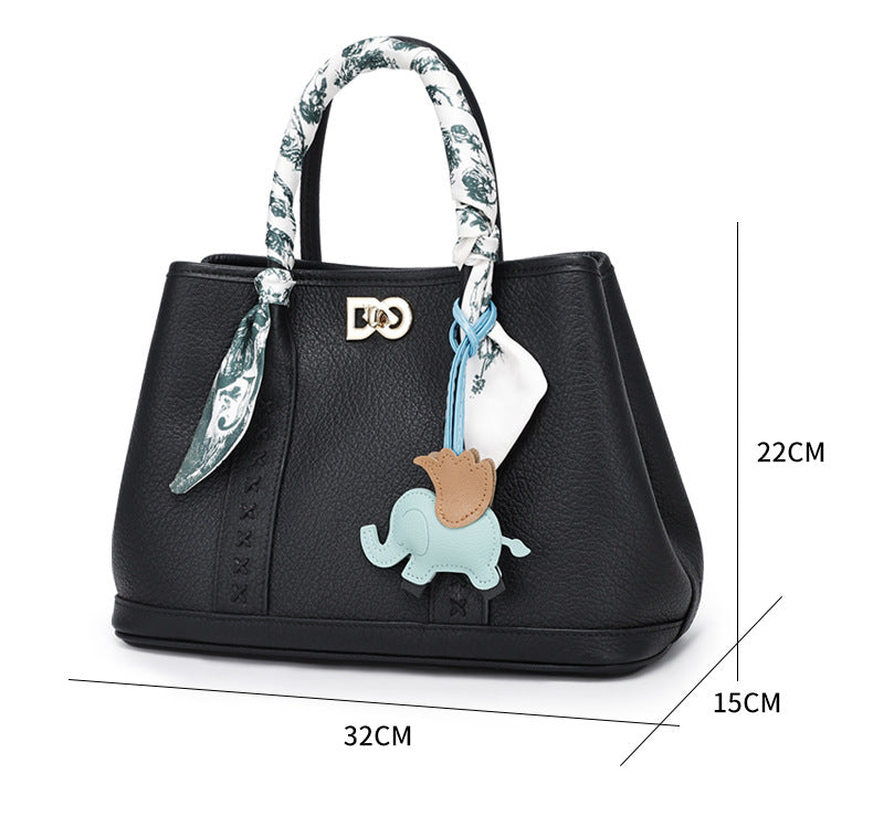 Top Layer Cowhide Large Capacity Tote Bag Women's Textured Handbag Fashionable Women's Bag Light Luxury Versatile Crossbody Bag