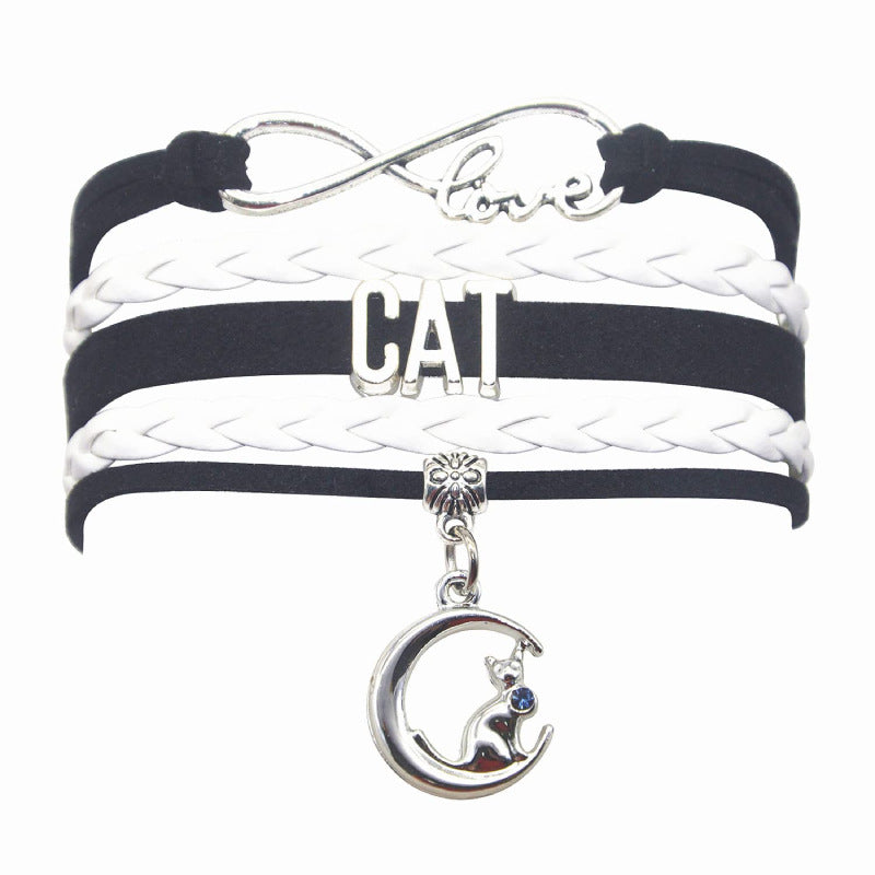 Multi-layer Hand-woven Bracelet for Women Gift with Rhinestone Little Cat CAT Letter Bracelet Moon Cat Braided Bracelet