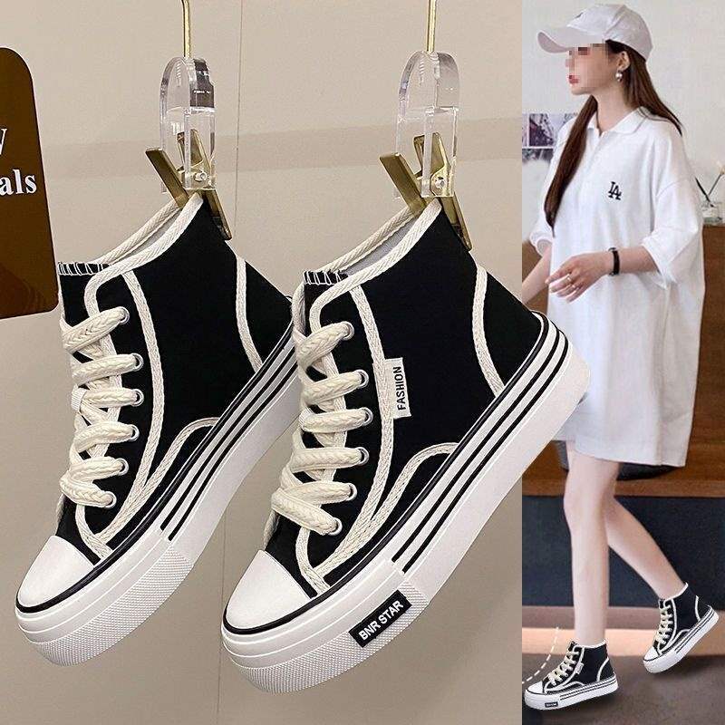 Women's High-Top Canvas Shoes2025New Spring Summer Niche Versatile Casual Shoes Trendy Student Soft Sole Lightweight White Shoes
