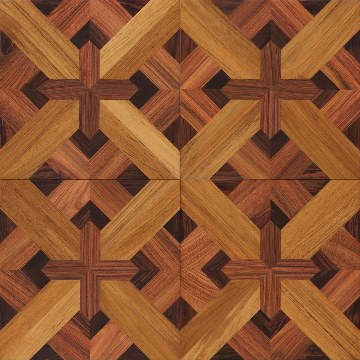 14mm Engineered Teak Square Parquet Flooring | Custom Decorative Wood Panels for Modern Villa Commercial Outdoor Use |