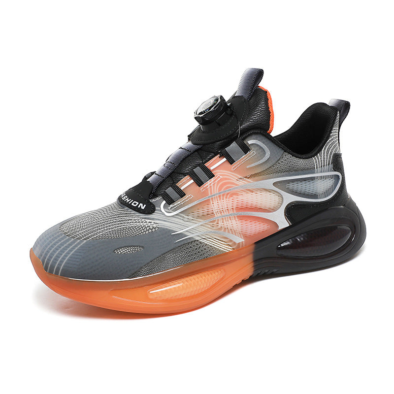 2025Hot-Selling Casual Leather Lightweight Rotating Button Running Shoes for Men with Popcorn Sole, Shock Absorption Sports Shoes