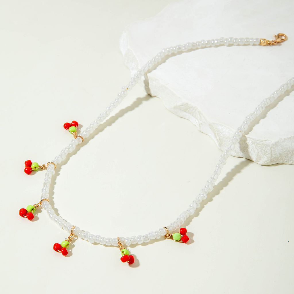 European and American Style Jewelry Light Luxury Imitation Pearl Cherry Necklace High-End Versatile Grass Multi-Layer Stacking Necklace Wholesale